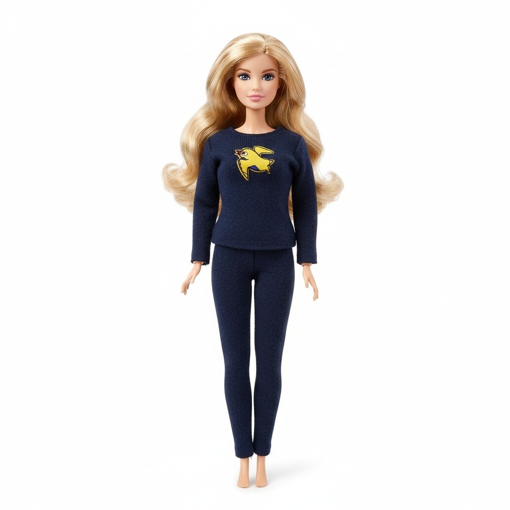 Barbie Doll Navy Blue Outfit yellow‎ Bird Print Loungewear set Handmade New